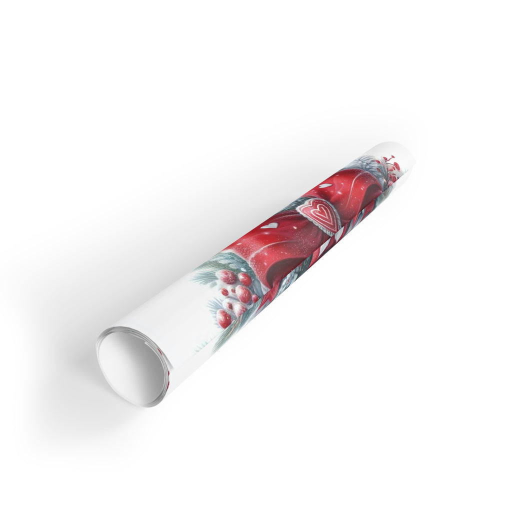 Christmas Wreath Gift Wrap Roll — Red Bow & Snowy Cottage Holiday Wrapping Paper