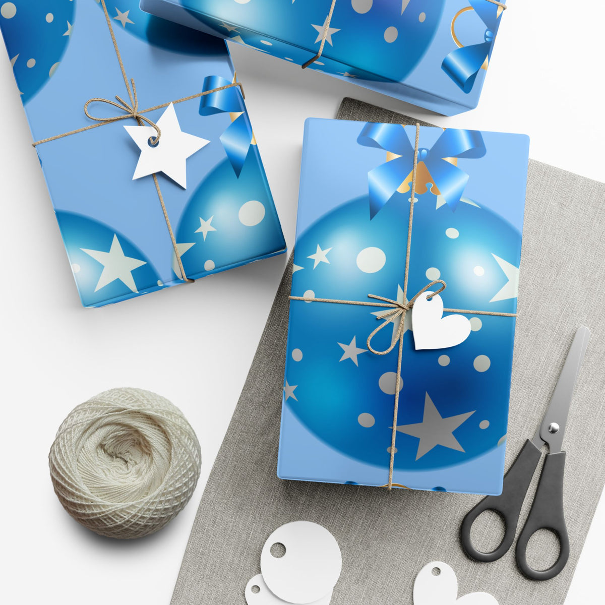 Blue Star Ornament Gift Wrap Paper — Festive Holiday Wrapping for Christmas & Birthdays