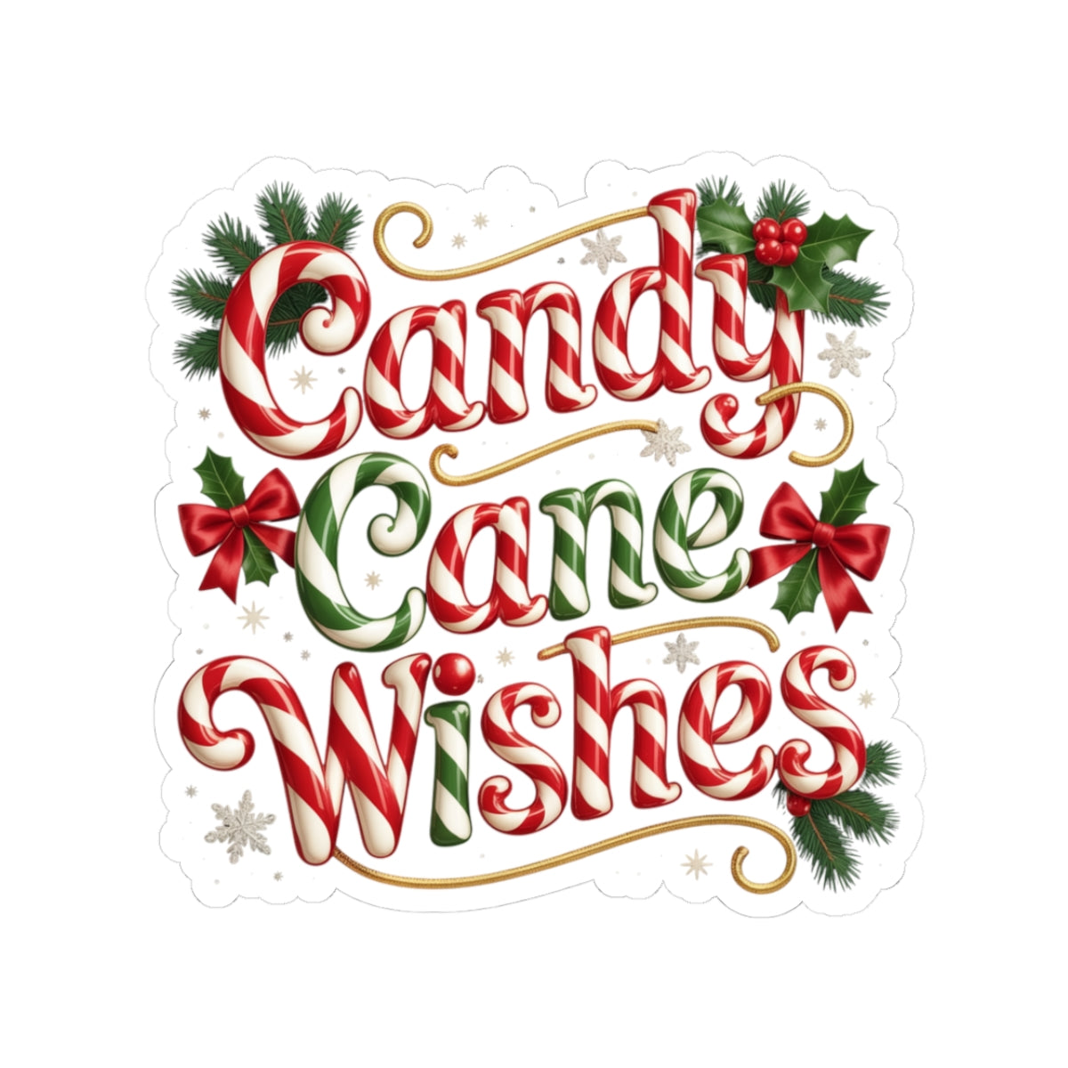 Candy Cane Wishes Sticker — Festive Holiday Kiss-Cut Decal