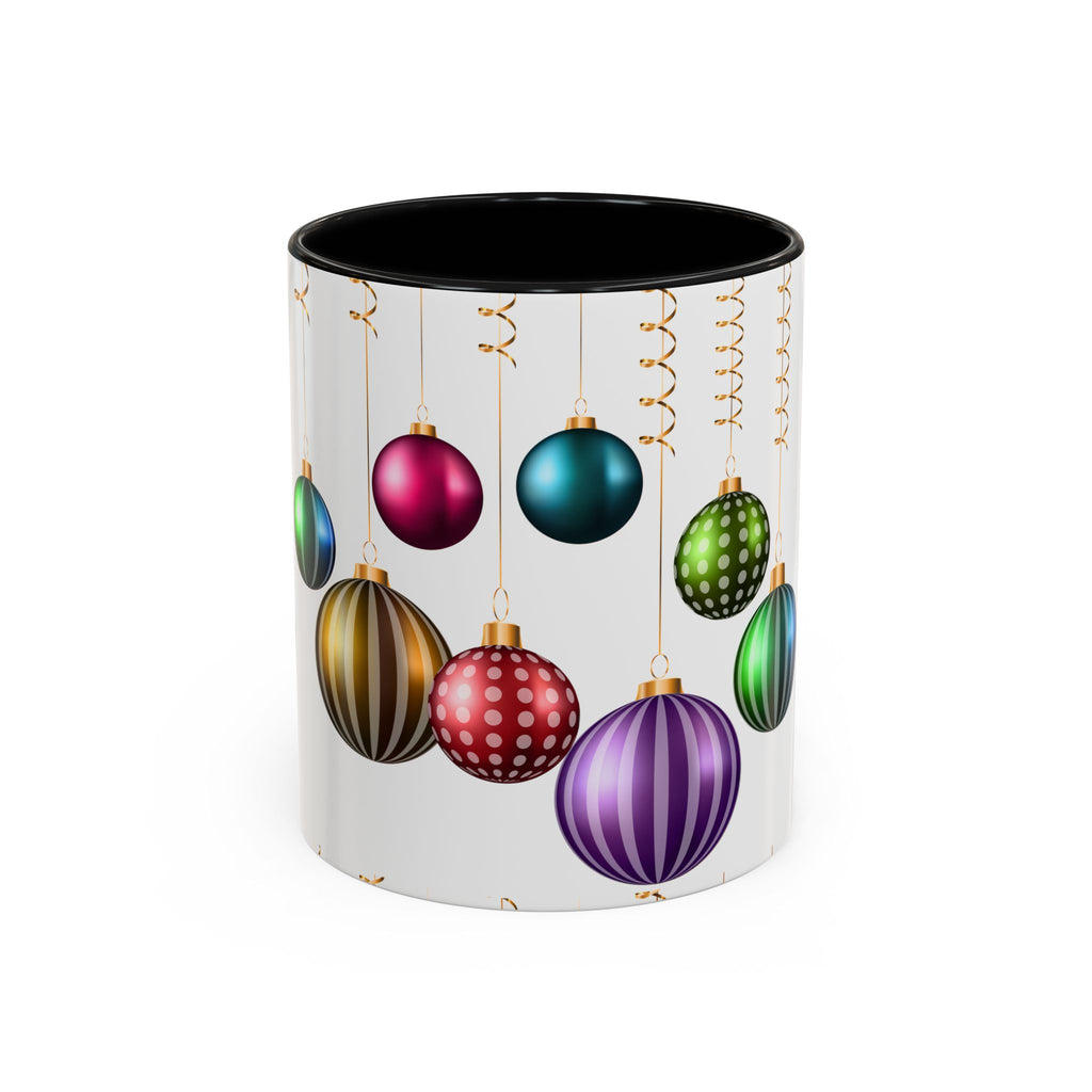 Holiday Ornament Accent Coffee Mug — Colorful Hanging Baubles 11/15oz