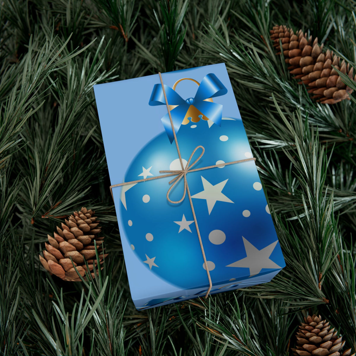Blue Star Ornament Gift Wrap Paper — Festive Holiday Wrapping for Christmas & Birthdays