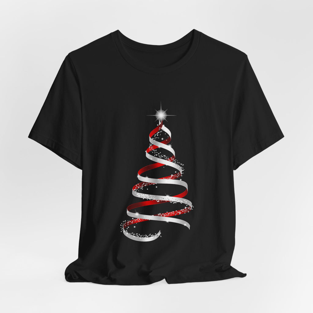 Christmas Ribbon Tree T-Shirt — Minimal Red & White Holiday Tee