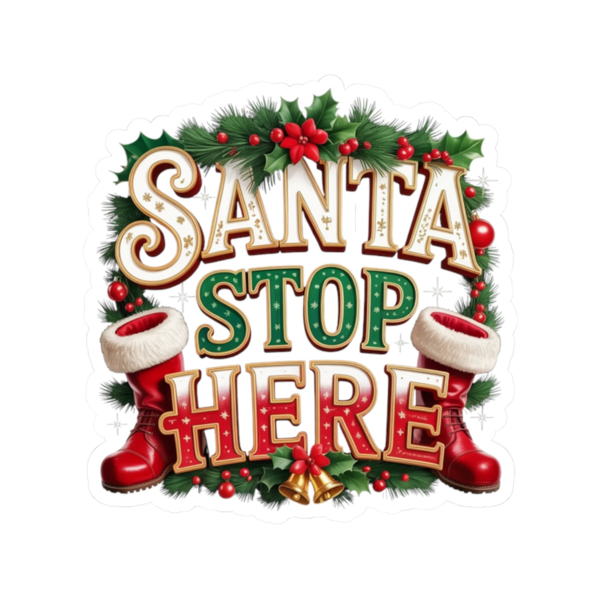 Santa Stop Here Kiss-Cut Sticker — Festive Christmas Holiday Decal