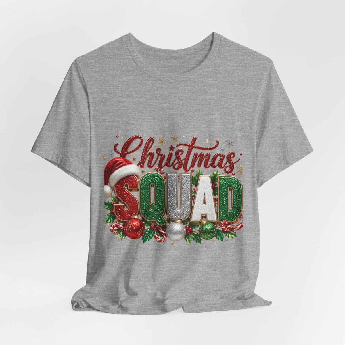 Christmas Squad T-Shirt – Festive Holiday Tee with Santa Hat & Ornaments