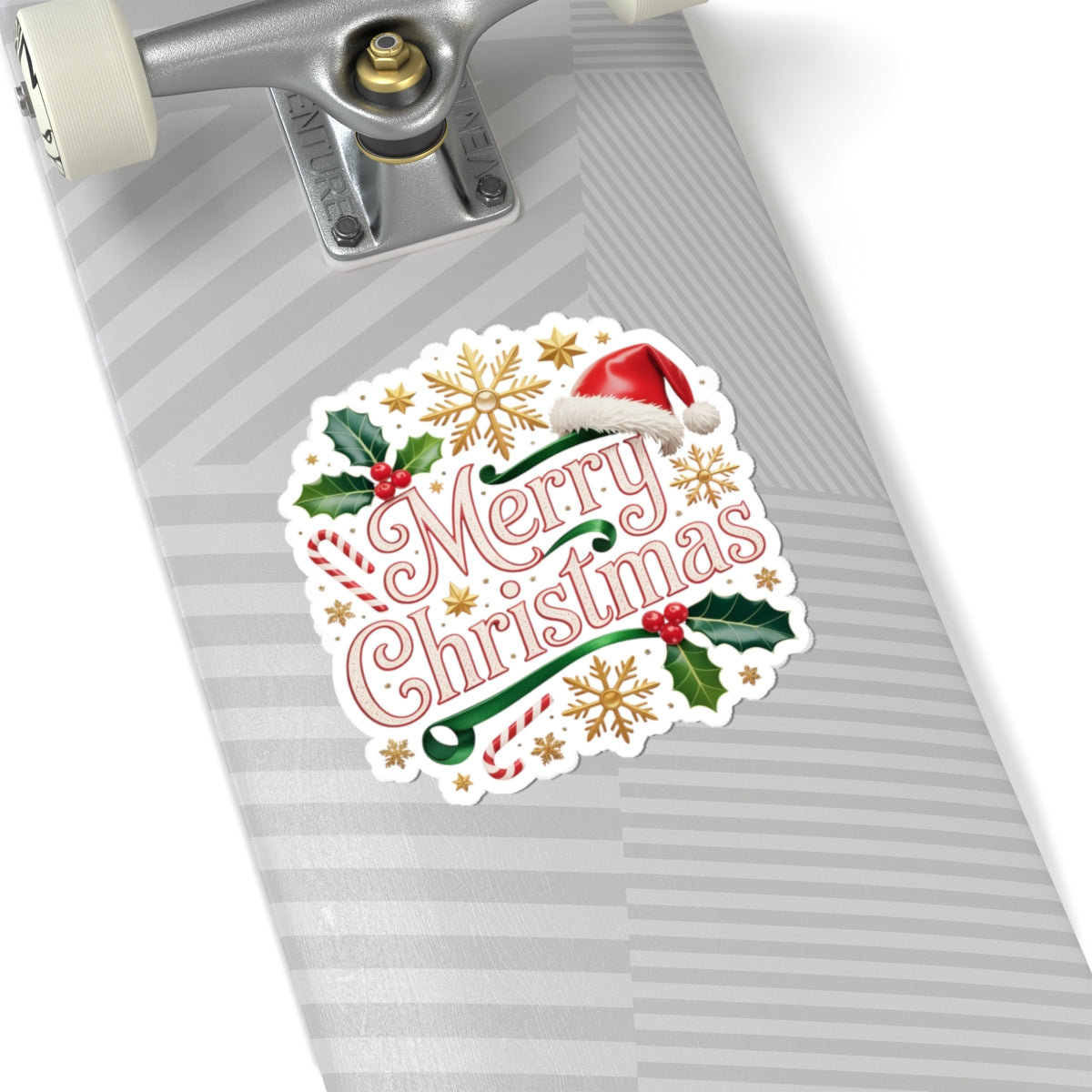 Merry Christmas Holiday Sticker — Festive Santa Hat & Holly Kiss-Cut Sticker