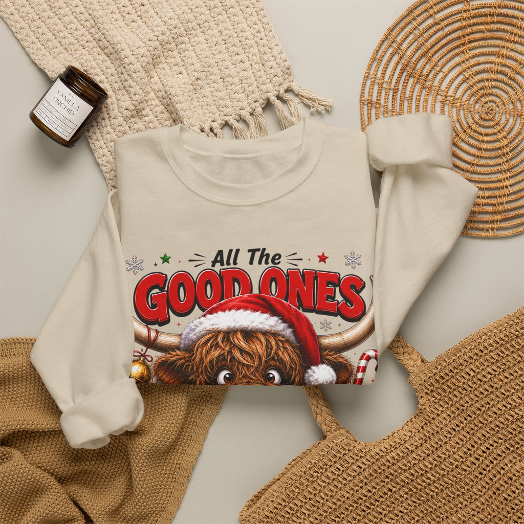 Naughty Highland Cow Christmas Sweatshirt – "All the Good Ones Are a Little Naughty"