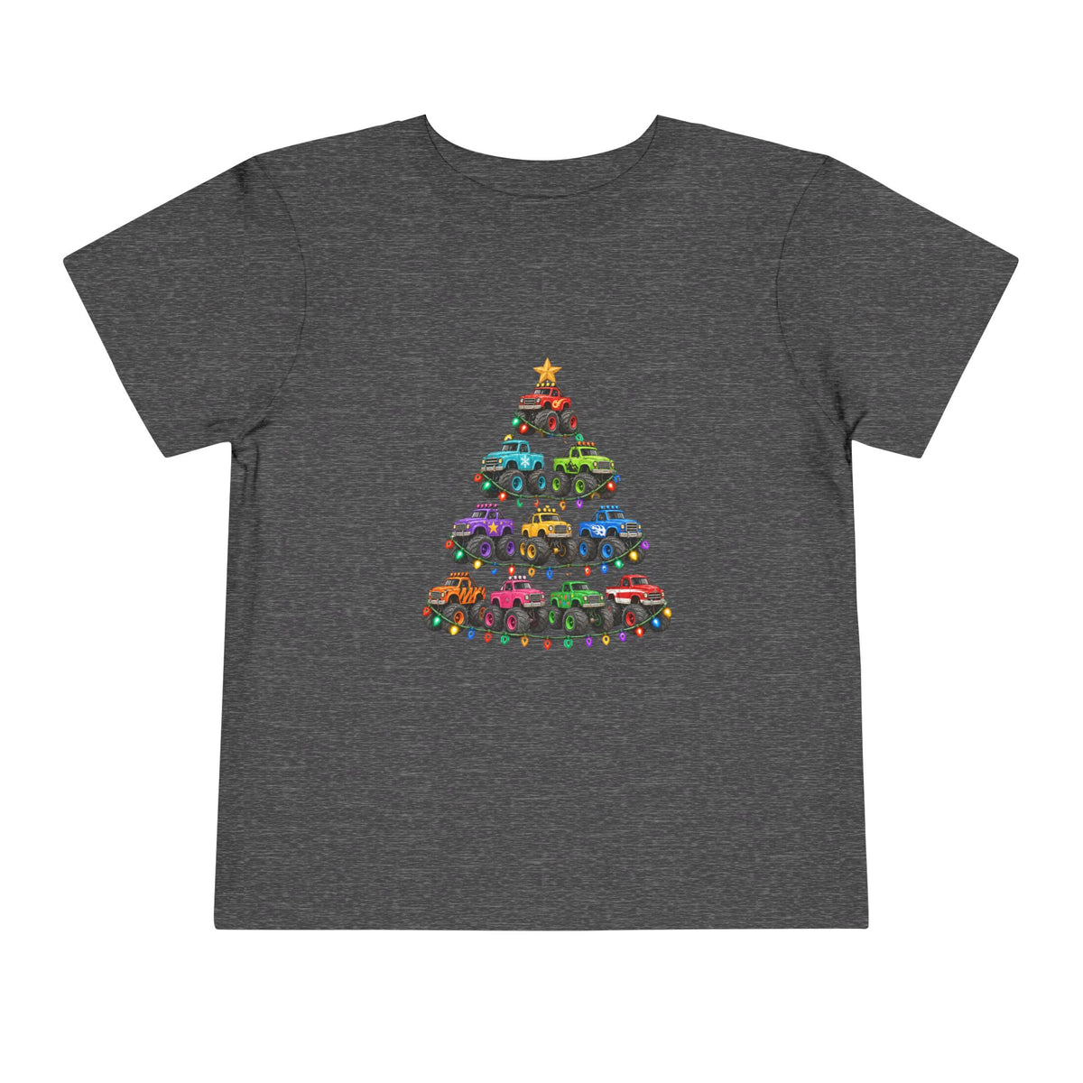 Toddler Tee — Colorful Monster Truck Christmas Tree Holiday Shirt