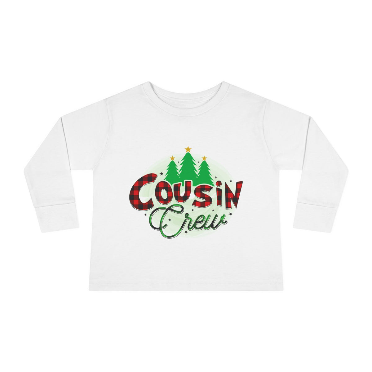 Cousin Crew Toddler Long Sleeve Tee — Christmas Plaid Holiday Shirt for Kids