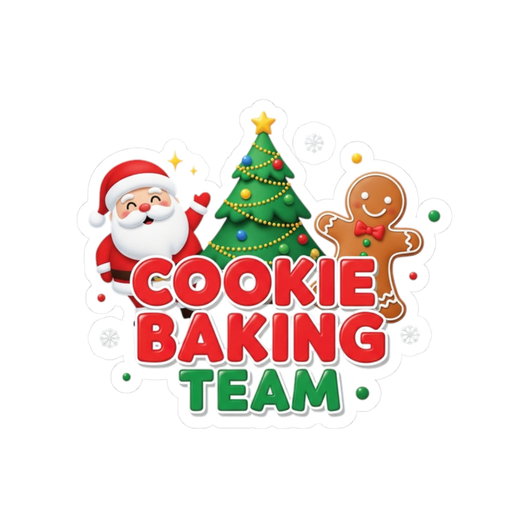 Cookie Baking Team Sticker — Festive Christmas Santa, Tree & Gingerbread Kiss-Cut Sticker
