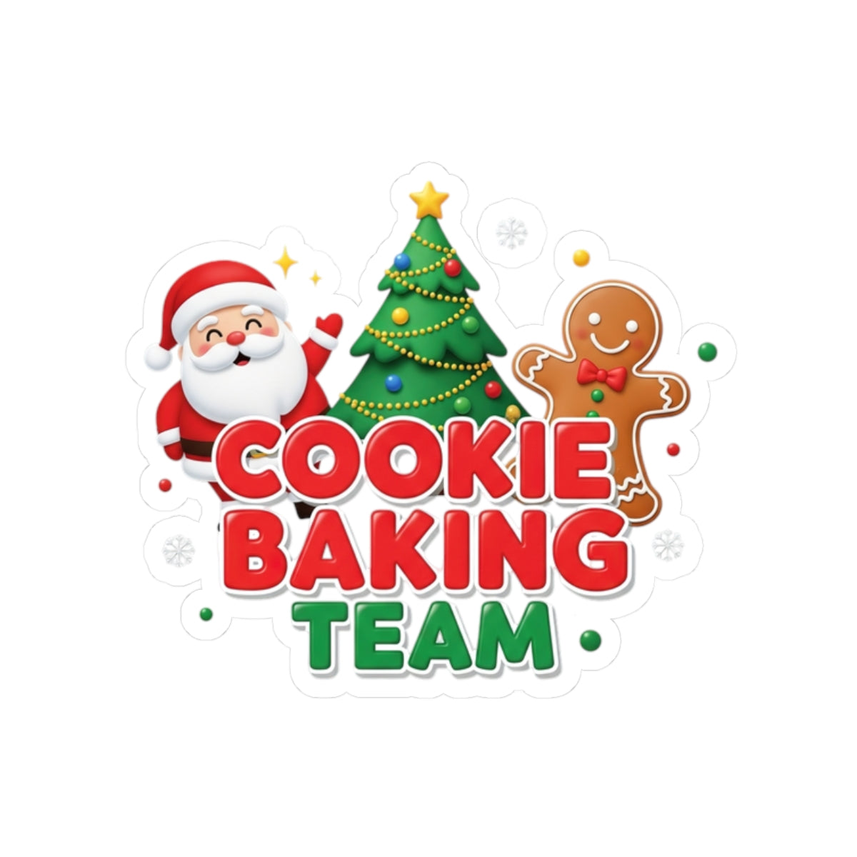 Cookie Baking Team Sticker — Festive Christmas Santa, Tree & Gingerbread Kiss-Cut Sticker