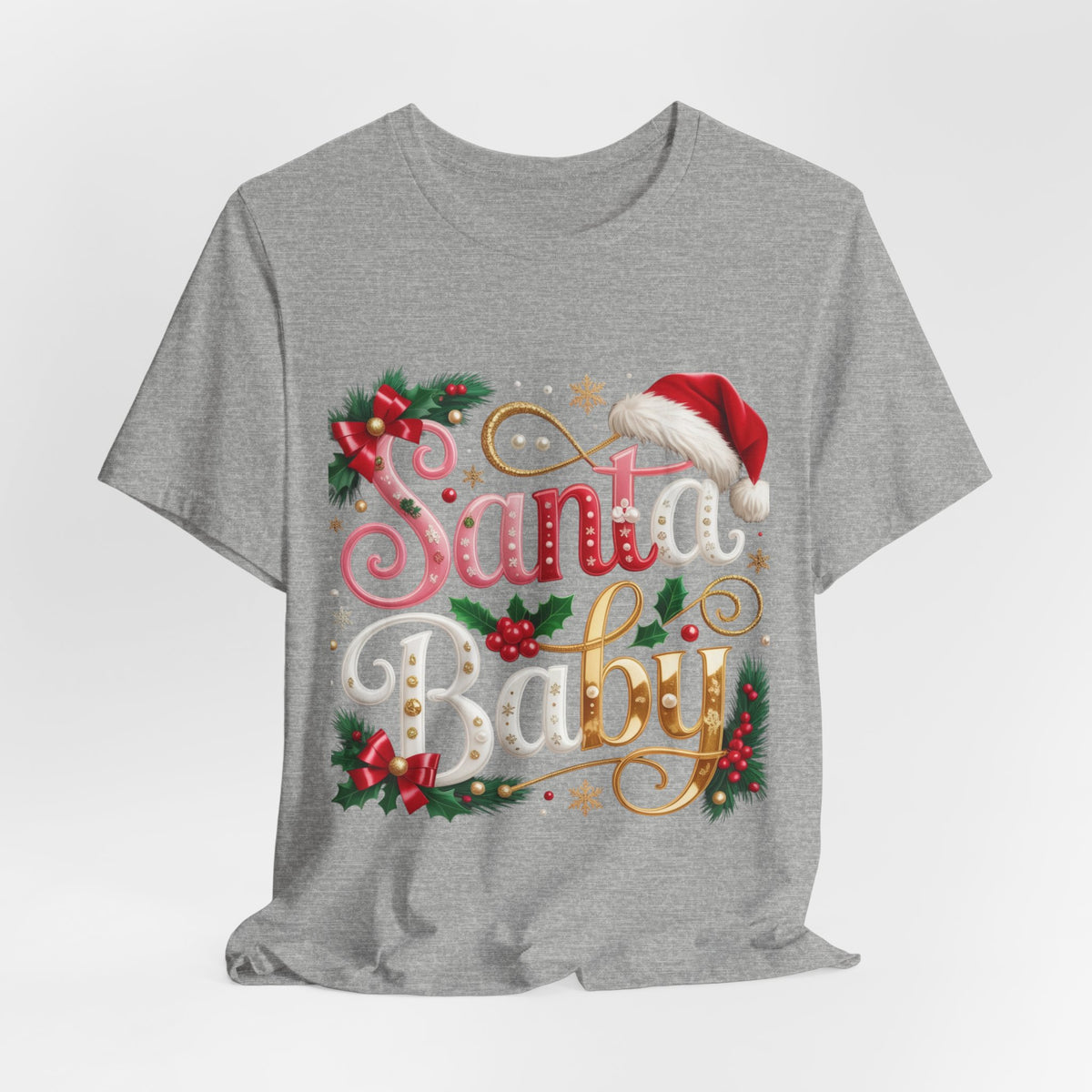 Santa Baby Christmas T-Shirt – Festive Holiday Tee with Santa Hat & Holly