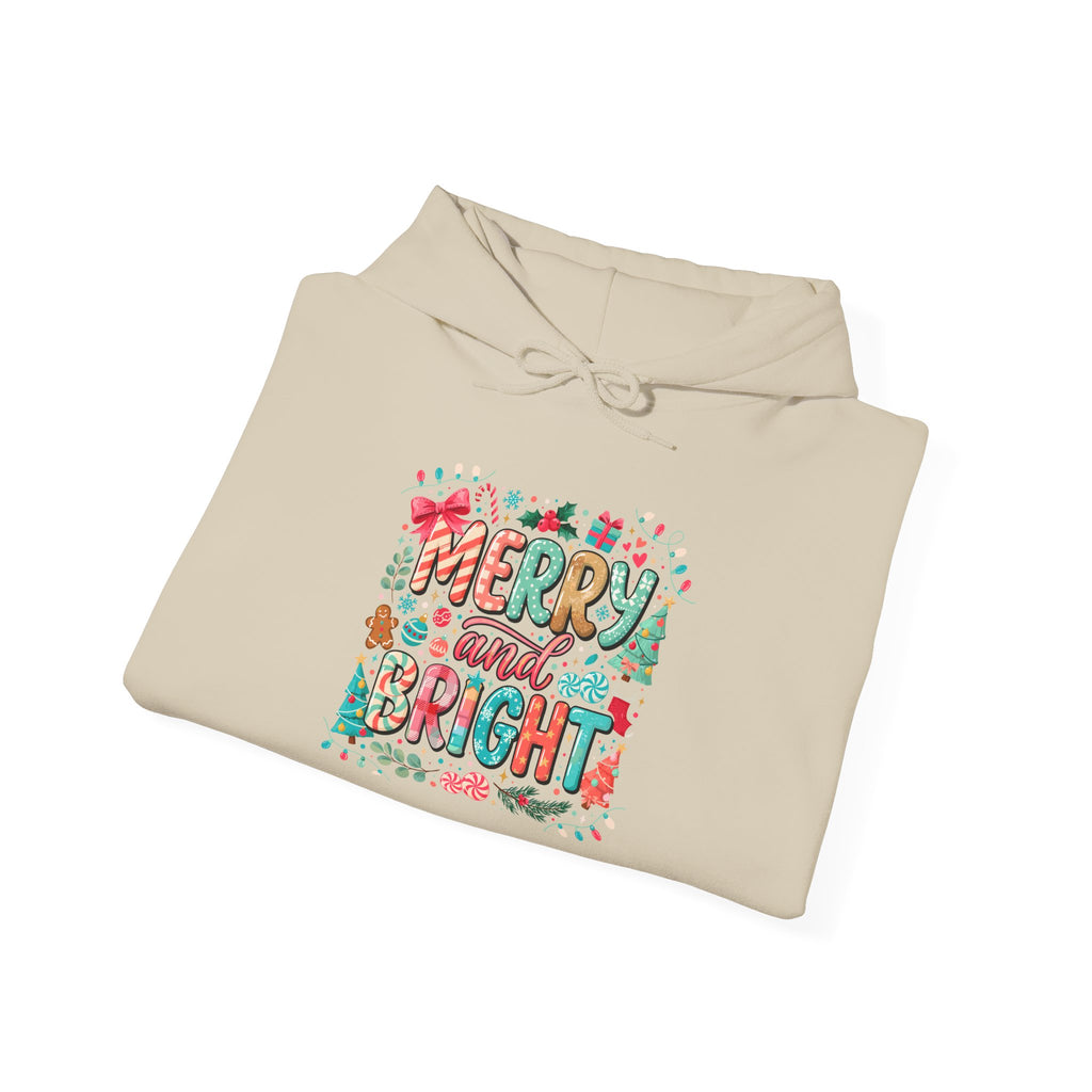 Merry and Bright Hoodie — Festive Christmas Holiday Sweatshirt