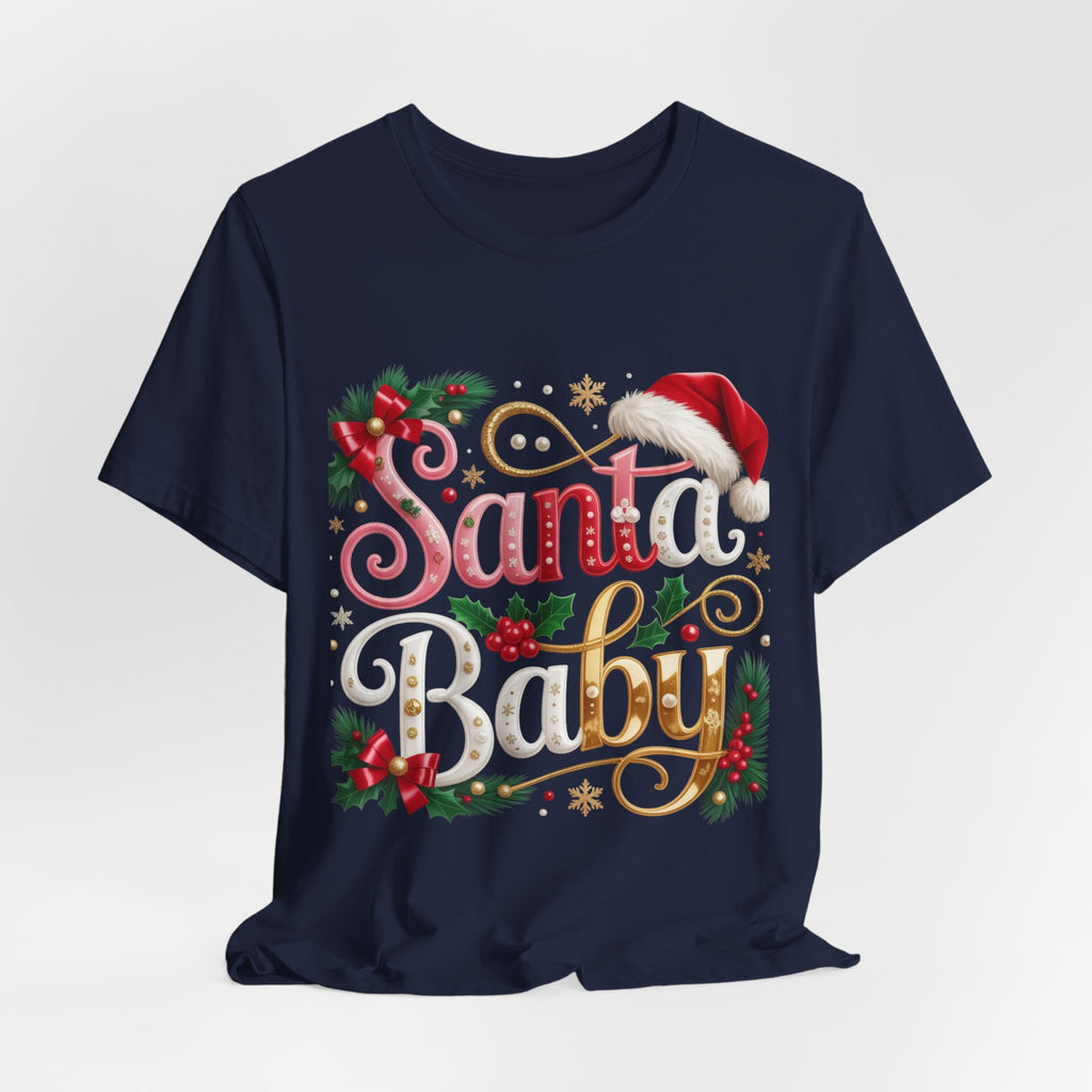 Santa Baby Christmas T-Shirt – Festive Holiday Tee with Santa Hat & Holly