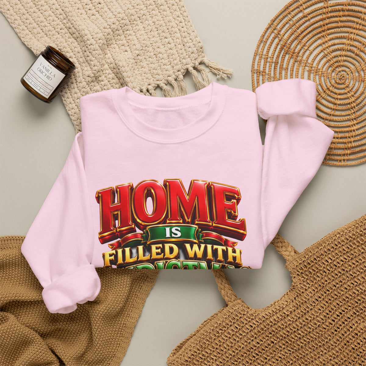 Christmas Love Crewneck Sweatshirt — "Home Is Filled With Christmas Love" Holiday Sweater