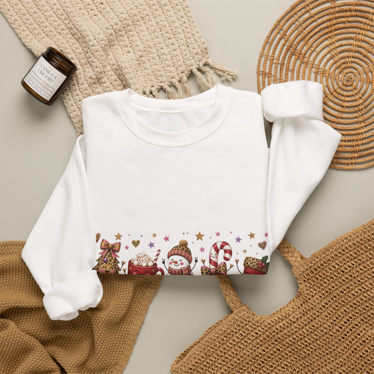 Christmas Crewneck Sweatshirt – Cute Festive Icons & "Merry Christmas" Design