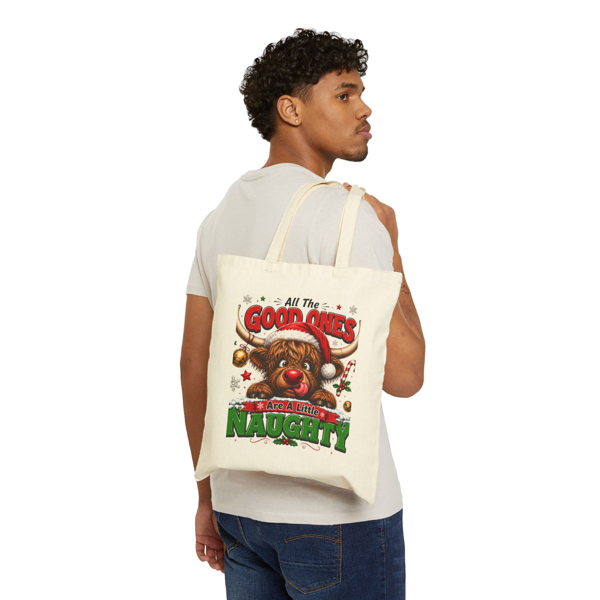Christmas Reindeer Tote Bag - "All The Good Ones Are A Little Naughty" Holiday Canvas Tote
