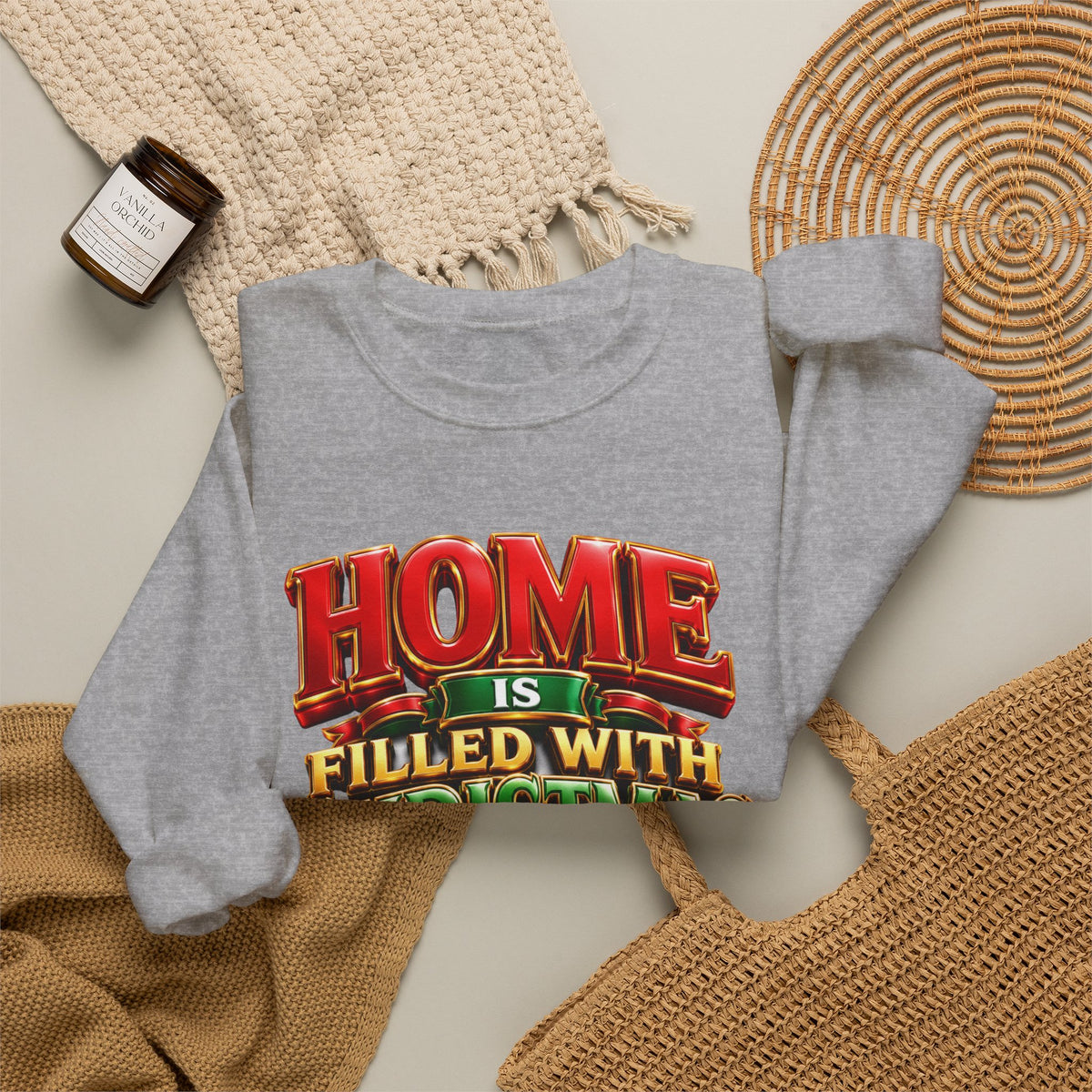 Christmas Love Crewneck Sweatshirt — "Home Is Filled With Christmas Love" Holiday Sweater