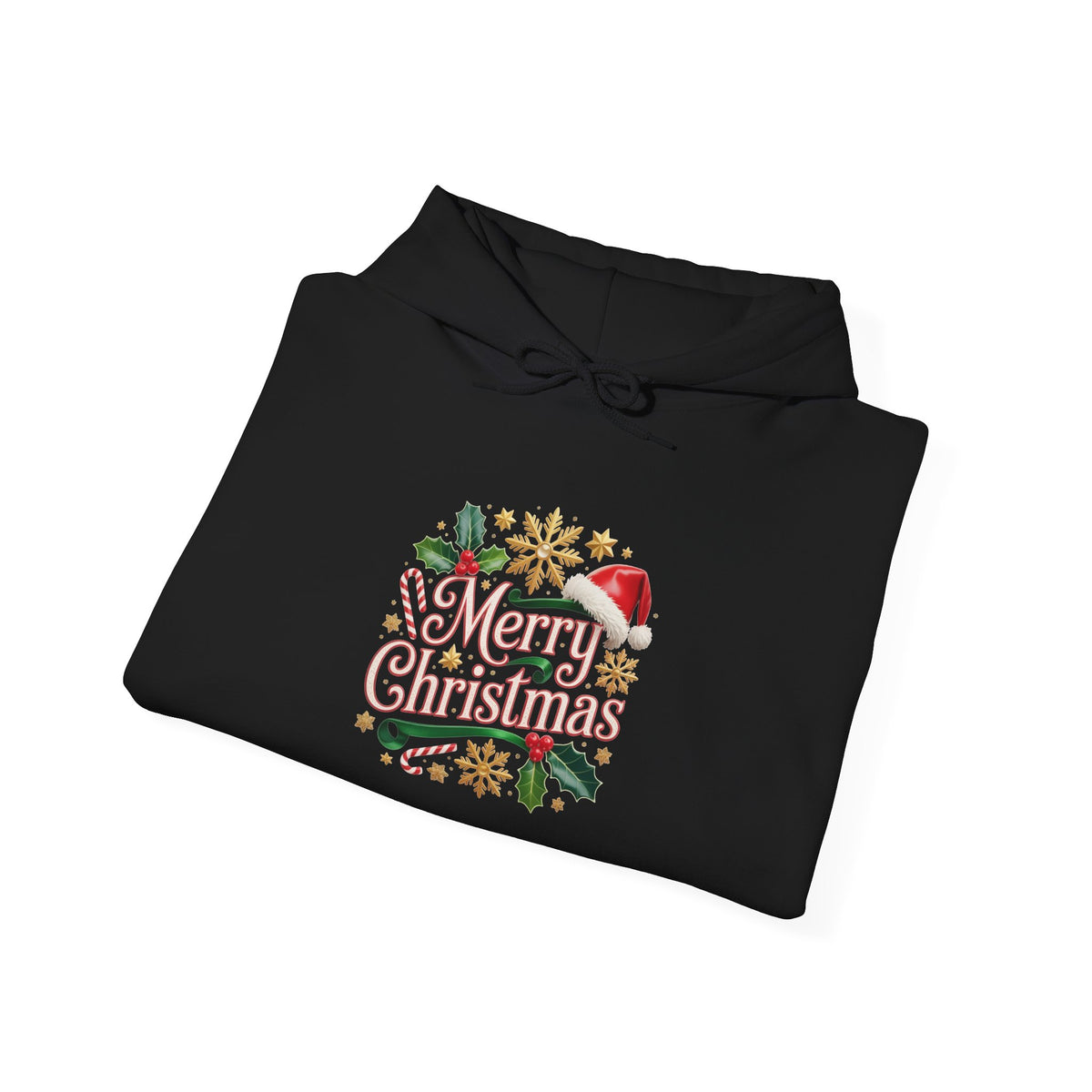 Christmas Hoodie - 'Merry Christmas' Festive Holiday Santa Hat & Holly Pullover