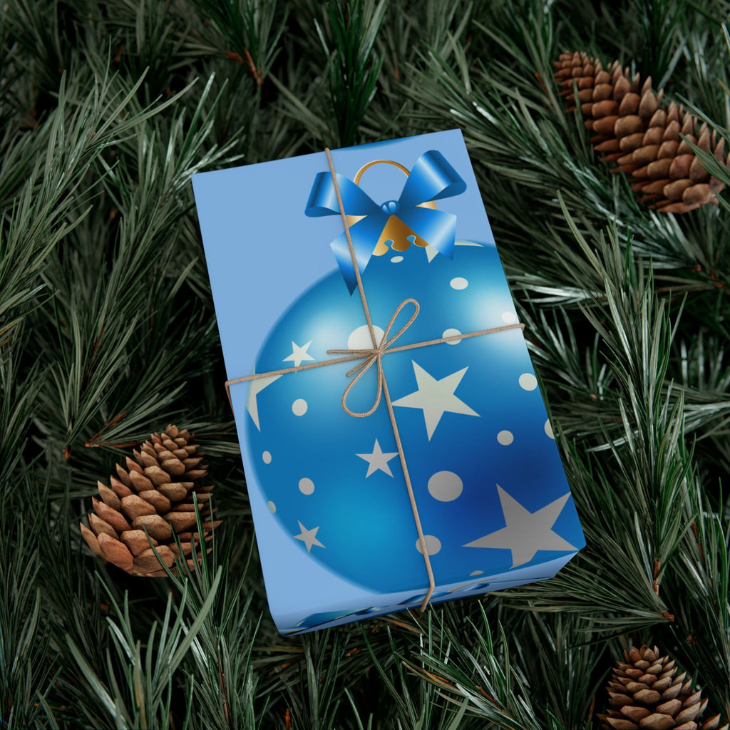 Blue Star Ornament Gift Wrap Paper — Festive Holiday Wrapping for Christmas & Birthdays