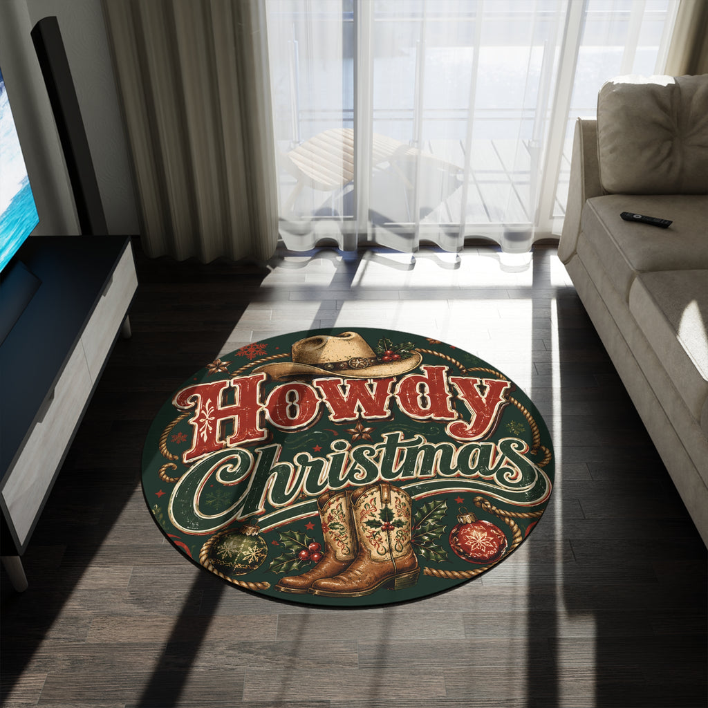 Howdy Christmas Round Rug — Western Cowboy Holiday Décor
