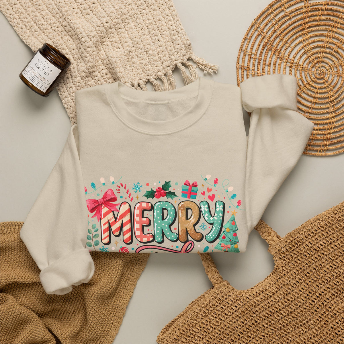 Merry and Bright Crewneck Sweatshirt — Festive Christmas Holiday Sweater