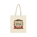 Santa Stop Here Tote Bag — Christmas Holiday Canvas Gift Bag
