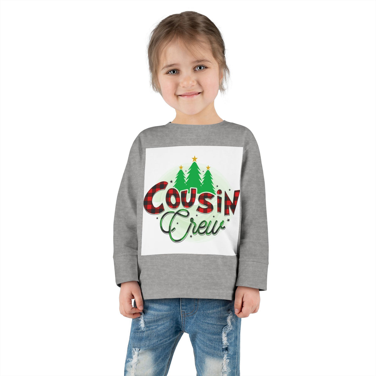 Cousin Crew Toddler Long Sleeve Tee — Christmas Plaid Holiday Shirt for Kids