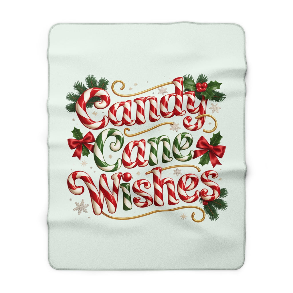 Candy Cane Wishes Sherpa Fleece Blanket — Cozy Christmas Holiday Throw