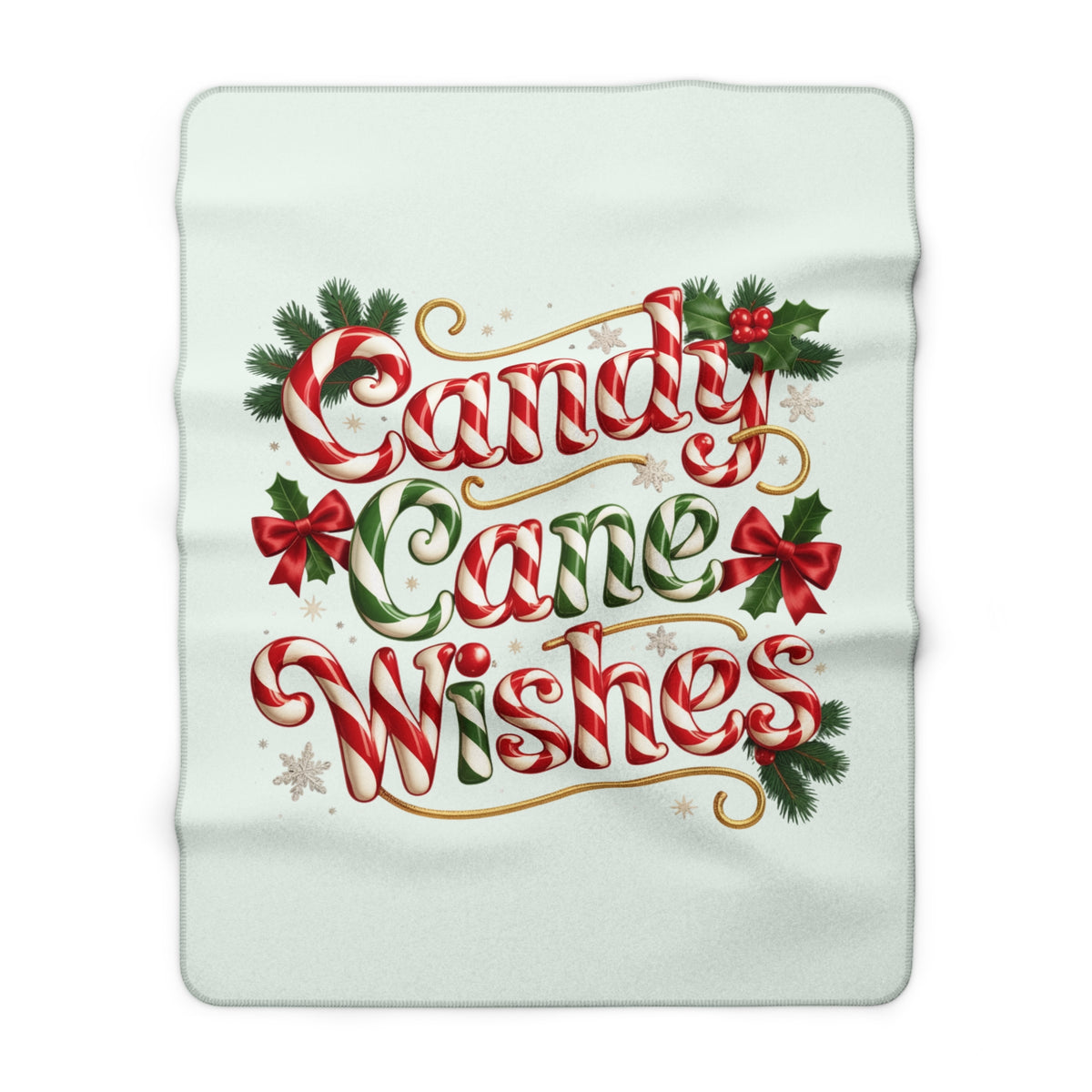 Candy Cane Wishes Sherpa Fleece Blanket — Cozy Christmas Holiday Throw