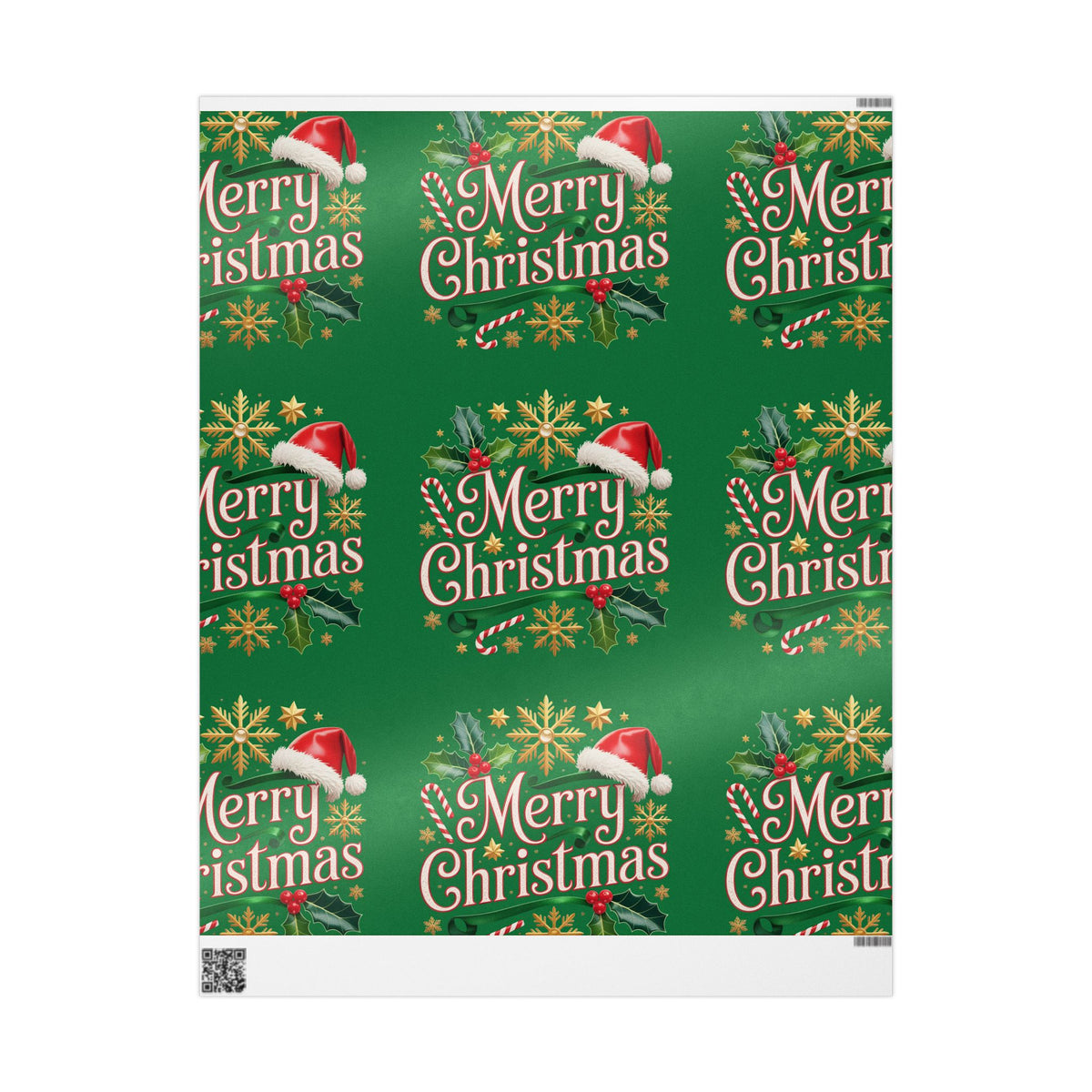 Merry Christmas Wrapping Paper – Festive Holly & Santa Hat Gift Wrap