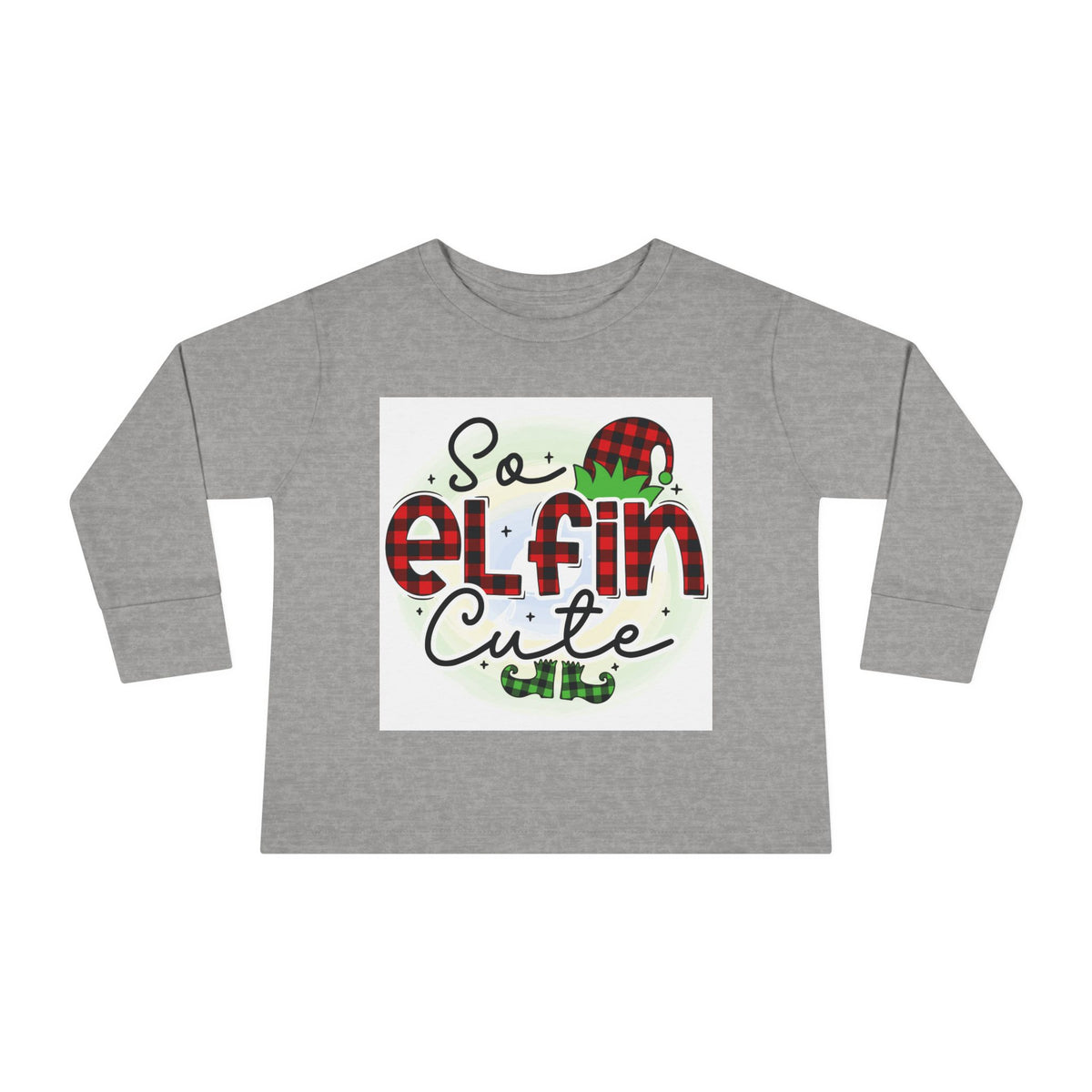 So Elfin Cute Toddler Long Sleeve Tee - Plaid Elf Hat Christmas Shirt