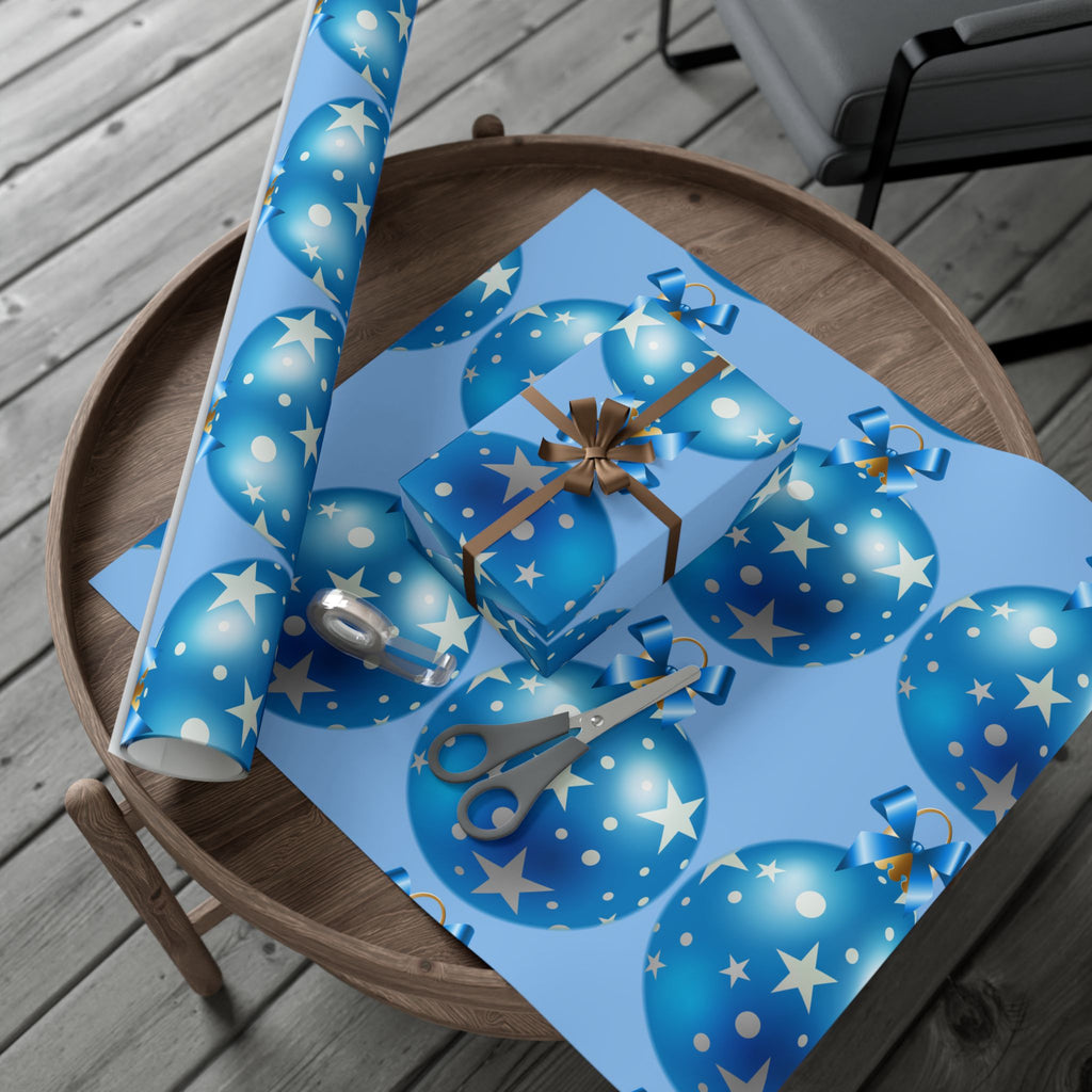 Blue Star Ornament Gift Wrap Paper — Festive Holiday Wrapping for Christmas & Birthdays