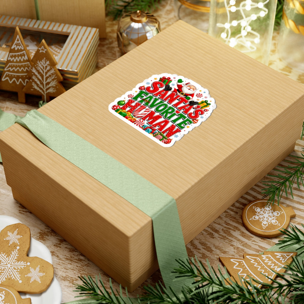 Santa's Favorite Human Kiss-Cut Sticker — Cute Christmas Laptop Decal