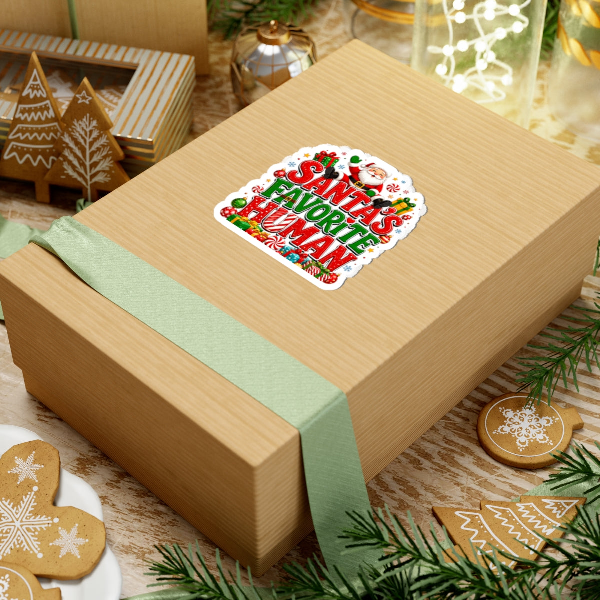 Santa's Favorite Human Kiss-Cut Sticker — Cute Christmas Laptop Decal