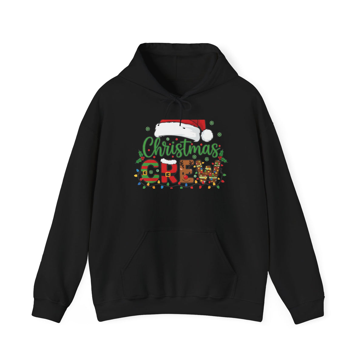 Christmas Crew Hoodie – Festive Santa Hat & Lights Holiday Sweatshirt