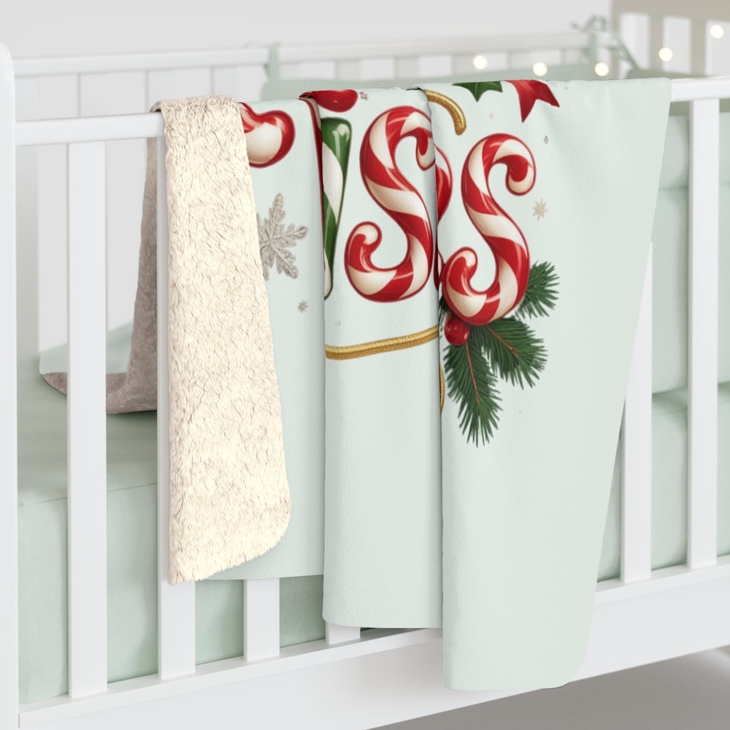 Candy Cane Wishes Sherpa Fleece Blanket — Cozy Christmas Holiday Throw