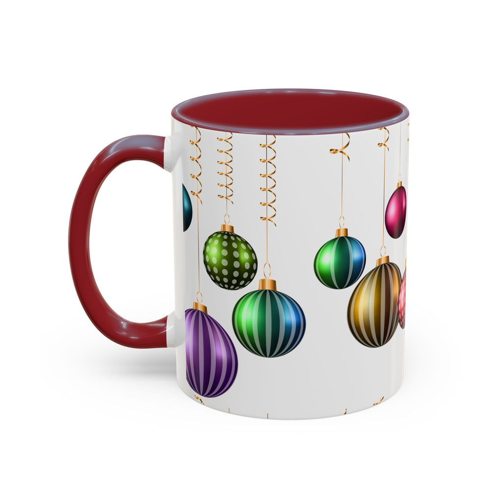 Holiday Ornament Accent Coffee Mug — Colorful Hanging Baubles 11/15oz