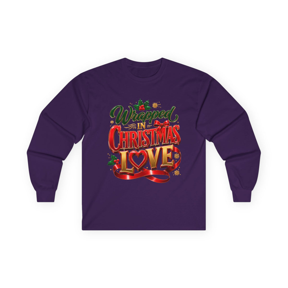 Long Sleeve Tee — "Wrapped in Christmas Love" Holiday Graphic Shirt