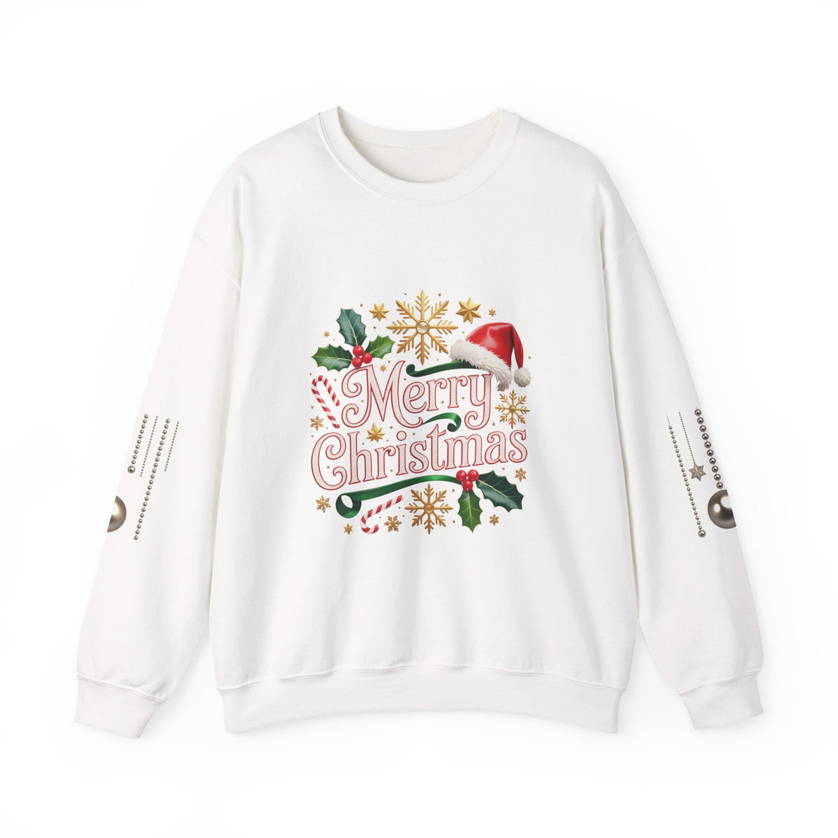 Merry Christmas Crewneck Sweatshirt — Festive Santa Hat & Holly Holiday Pullover