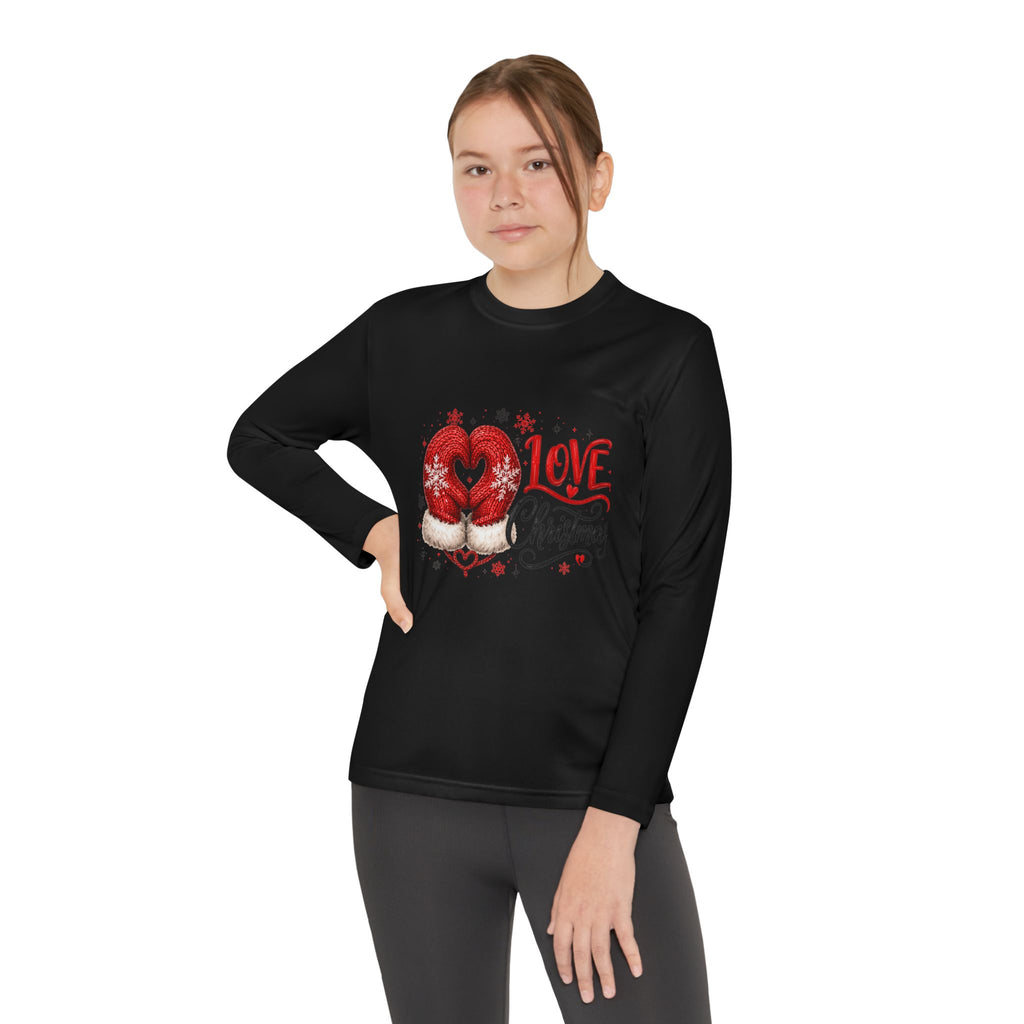 Youth Long Sleeve Tee - "Love Christmas" Festive Heart Gnome Design