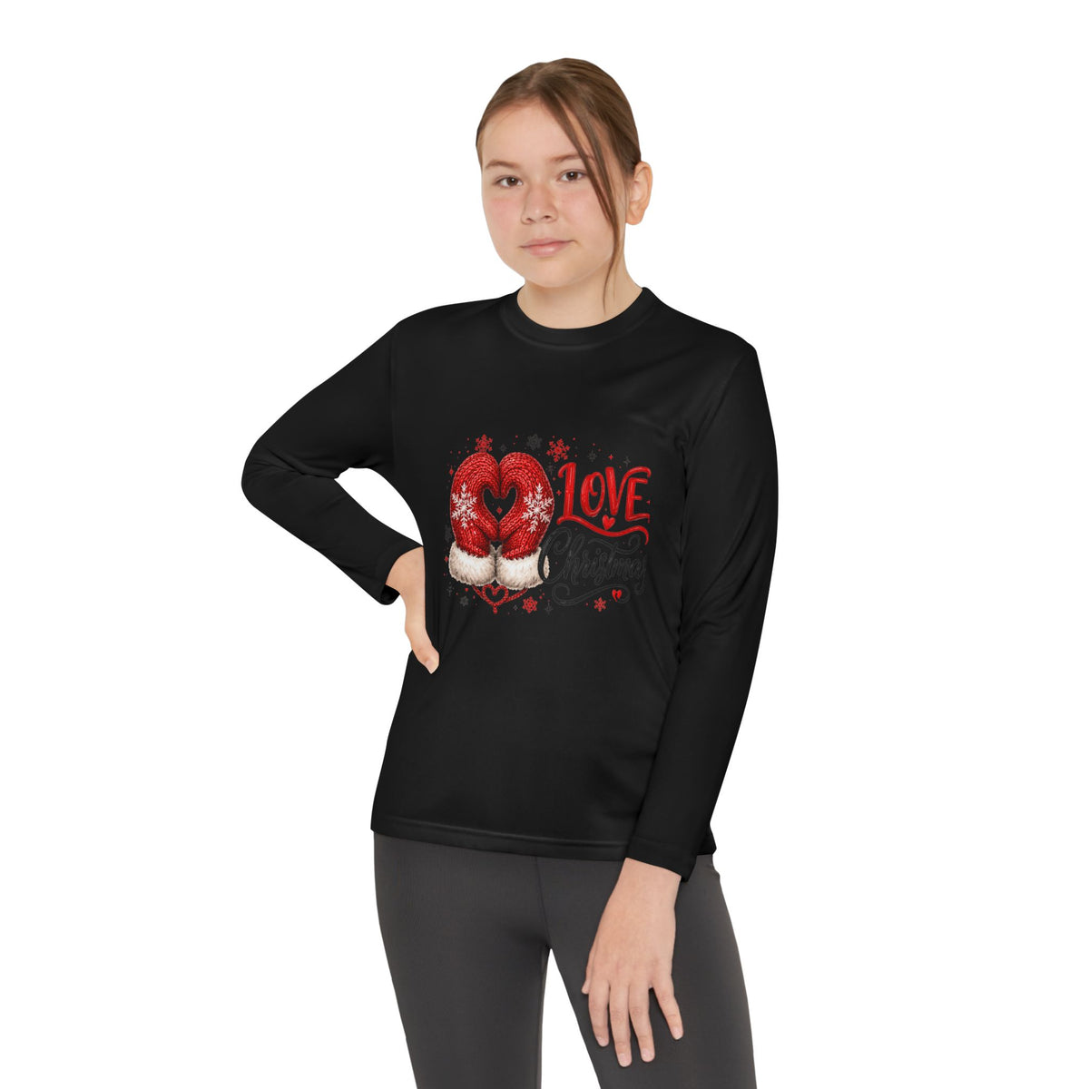 Youth Long Sleeve Tee - "Love Christmas" Festive Heart Gnome Design