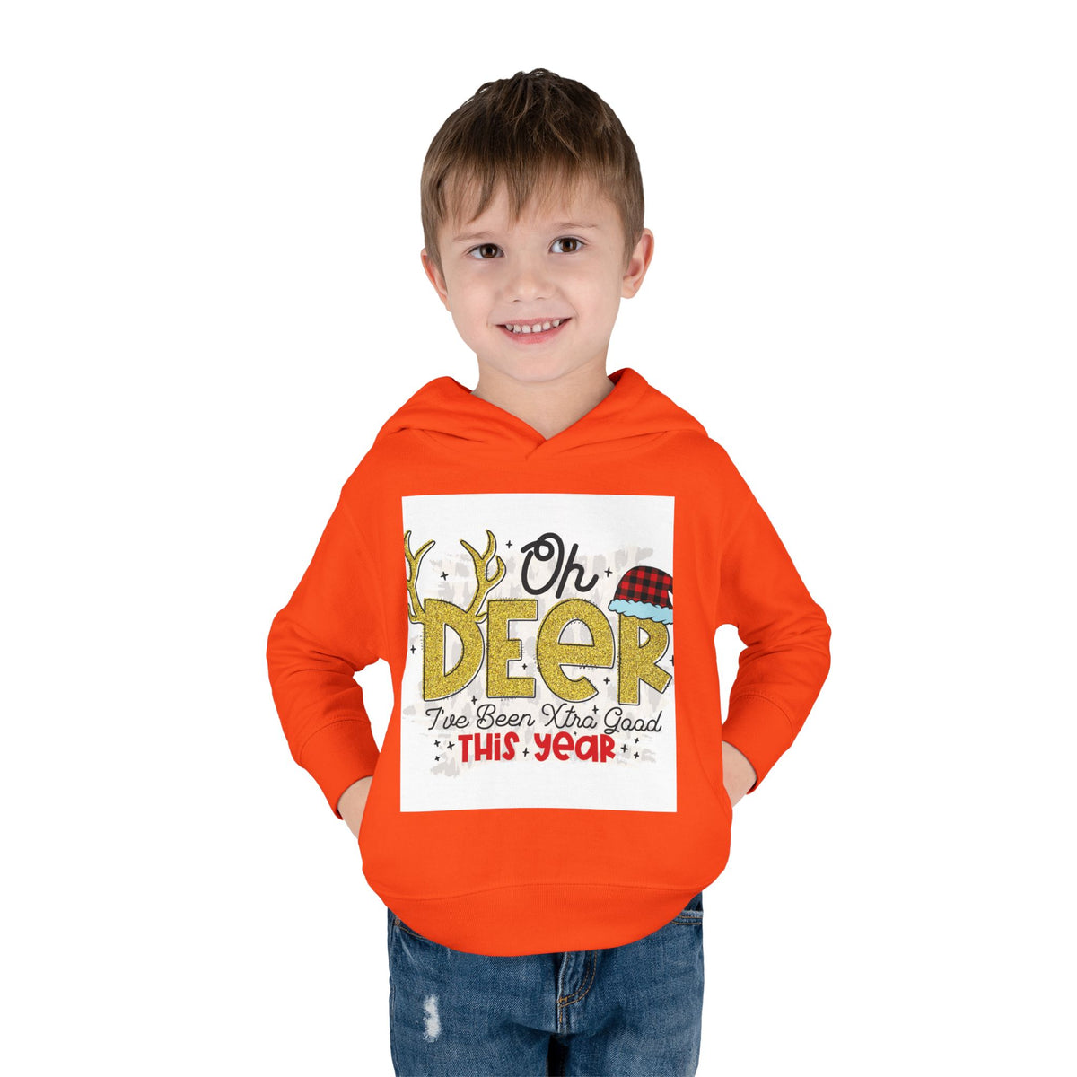 Toddler Hoodie — "Oh Deer I've Been Extra Good This Year" Christmas Pullover
