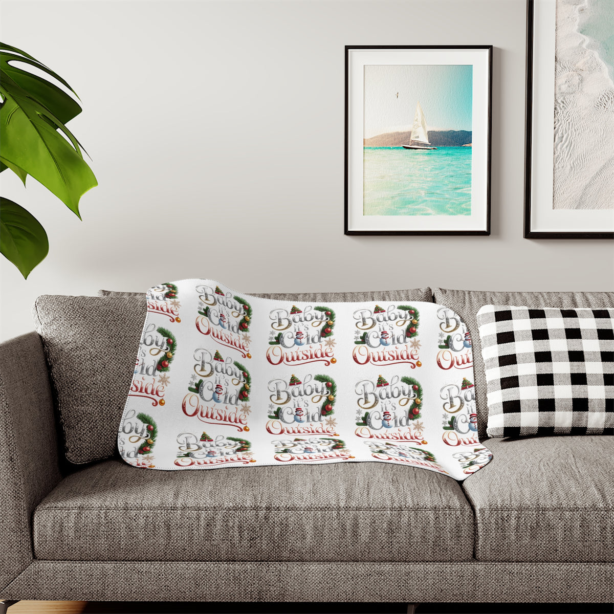 Christmas Cozy Sherpa Blanket – "Busy Being Festive" Holiday Throw