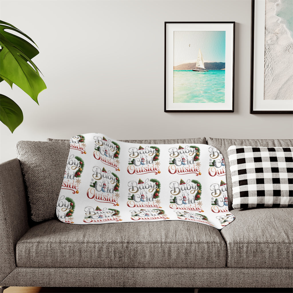 Christmas Cozy Sherpa Blanket – "Busy Being Festive" Holiday Throw