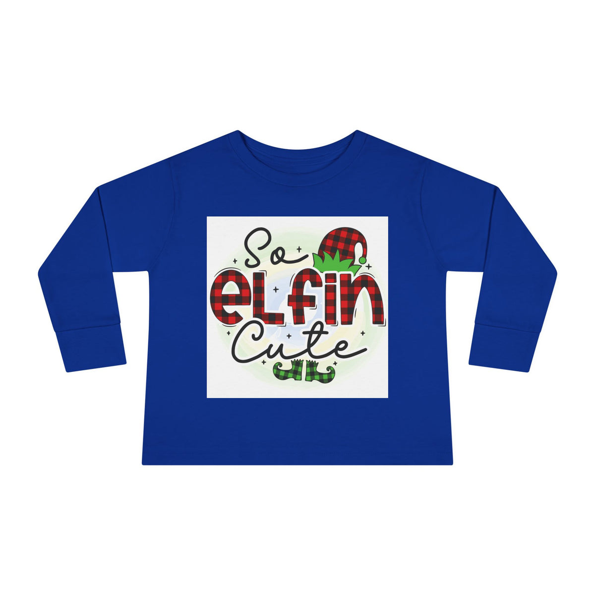 So Elfin Cute Toddler Long Sleeve Tee - Plaid Elf Hat Christmas Shirt