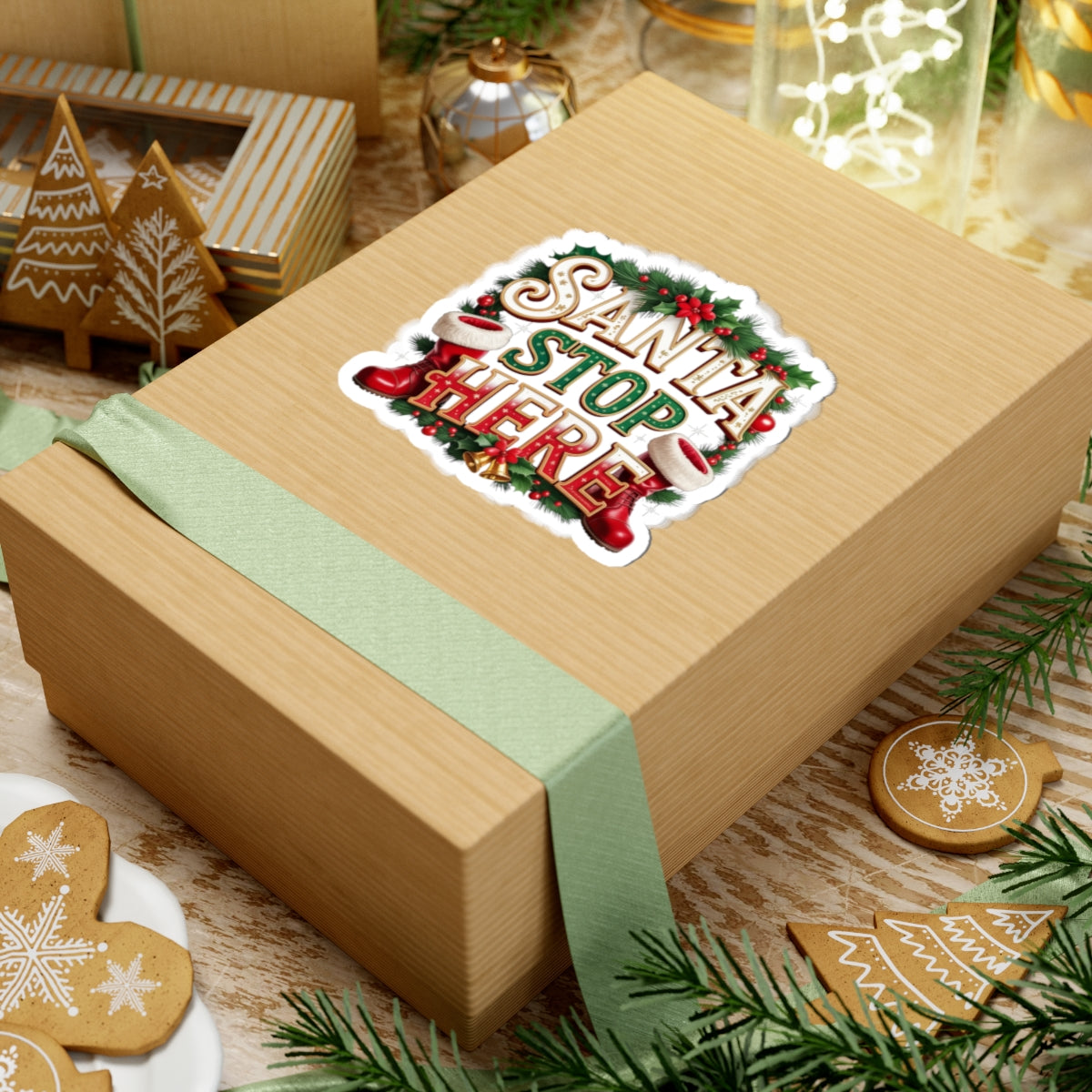 Santa Stop Here Kiss-Cut Sticker — Festive Christmas Holiday Decal