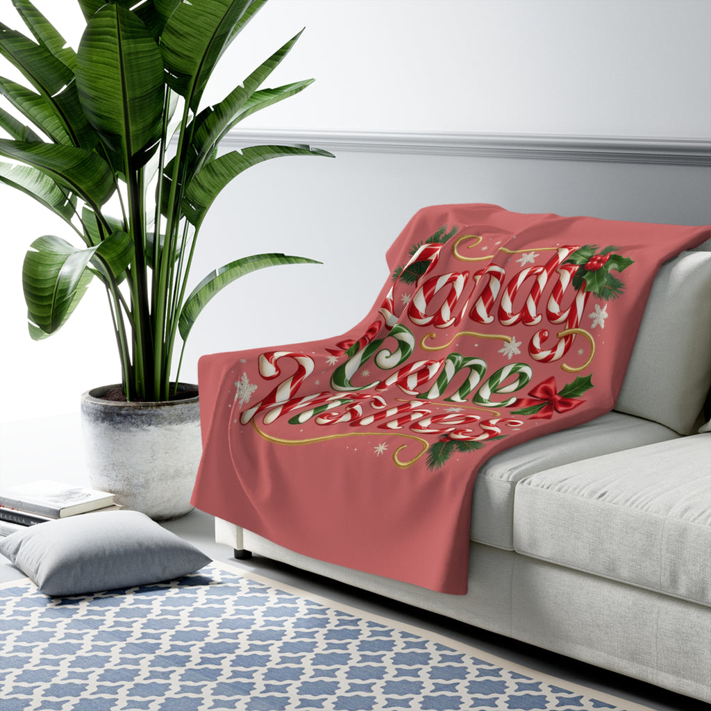 Candy Cane Wishes Sherpa Blanket — Cozy Christmas Throw with Festive Candy Cane Typography