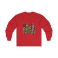 Long Sleeve Tee - Christmas Pickle Family with Santa Hat & Reindeer Holiday Design