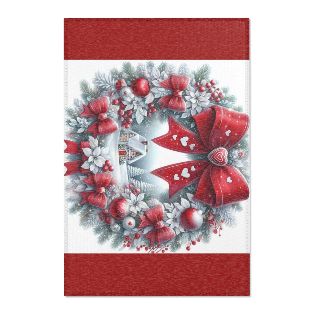 Christmas Wreath Area Rug — Red Bow Holiday Decorative Mat