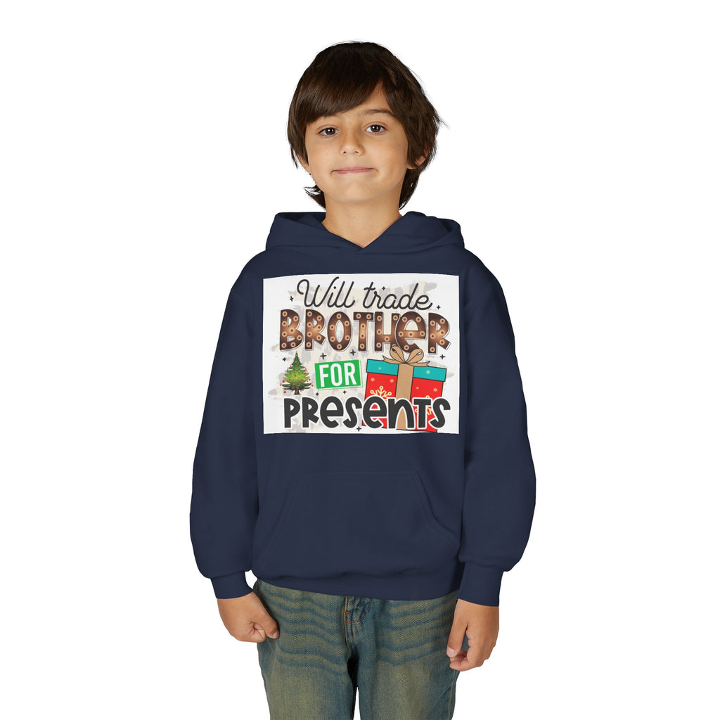 Kid’s Christmas Hoodie - "Will Trade Brother for Presents" Holiday Sweatshirt
